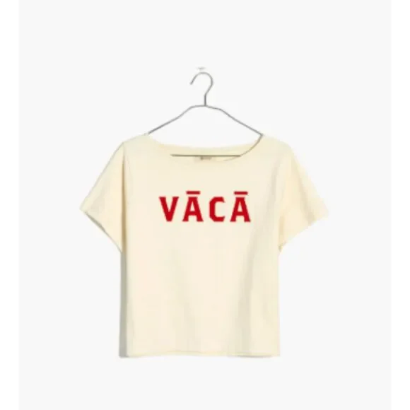 Madewell Cream Lipstick Red Vaca Graphic Setlist Boxy Tee Size Medium - Picture 6 of 7